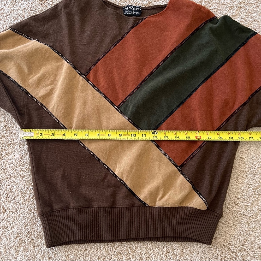 Naulover Corte Ingles Faux Suede Patxhwork Sweater Size Medium Vintage Brown‎ - Picture 4 of 9